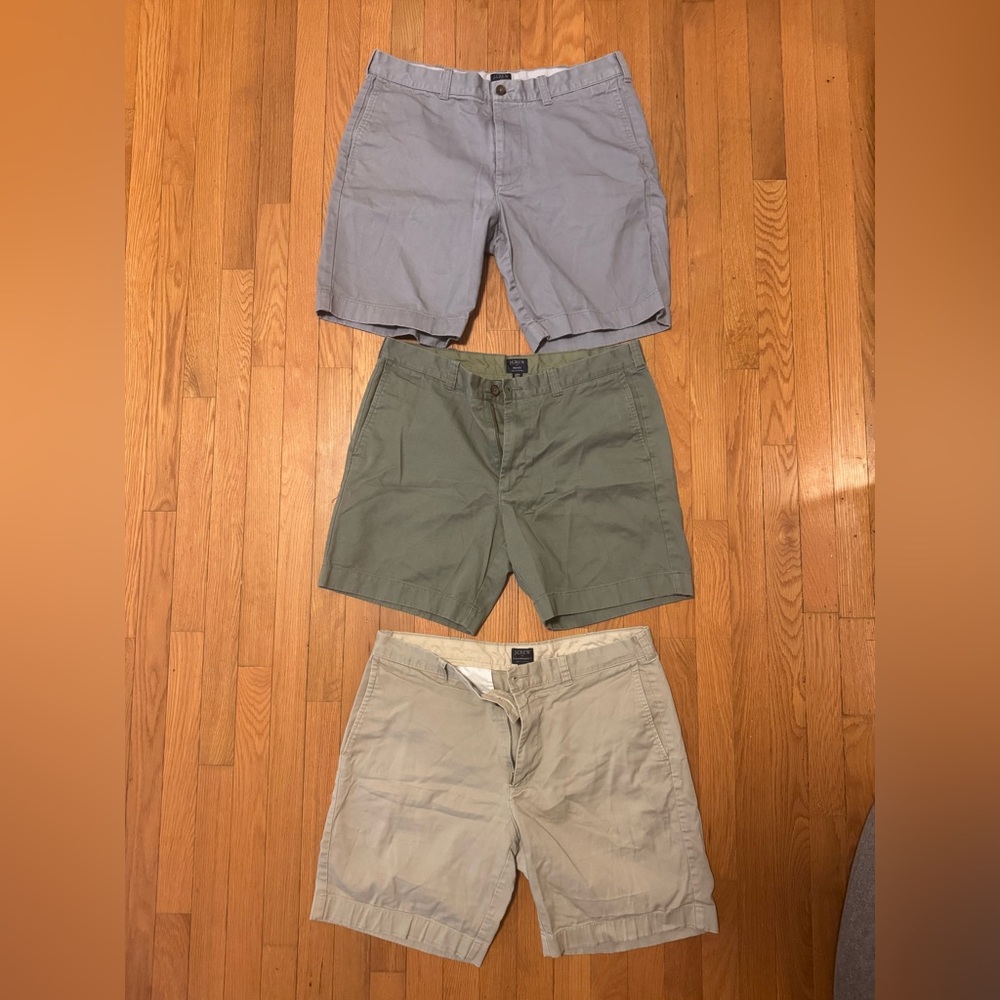 3 Pairs of J. Crew Men's Shorts - Gray, Green, Khaki